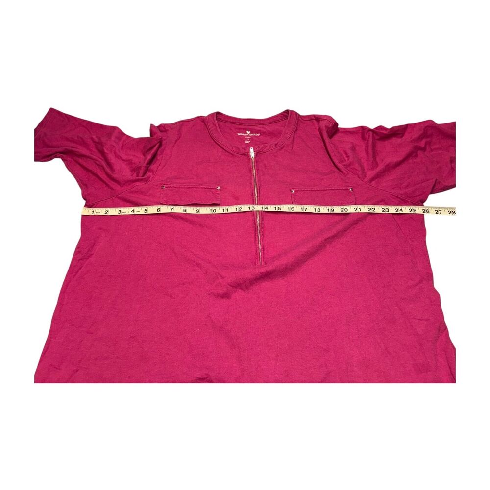Woman Within Tunic Blouse Women 22/24 1X Pink Cotton Front Half Zip Short Sleeve - Picture 4 of 7